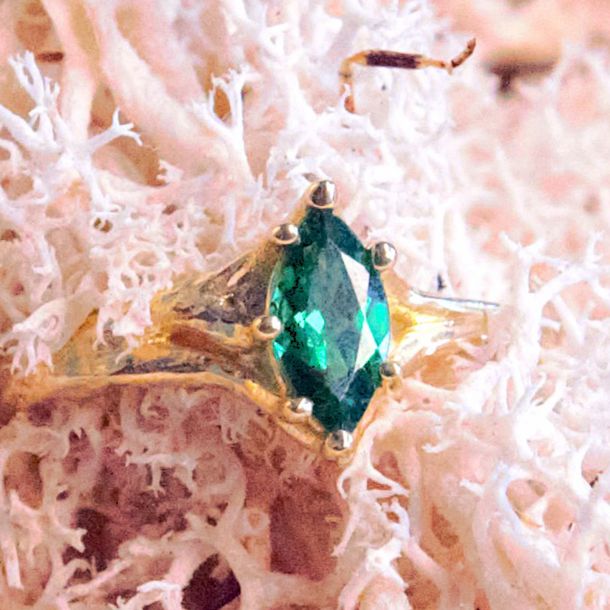 Bespoke tsavorite engagement ring handcrafted by Tom McDanielson