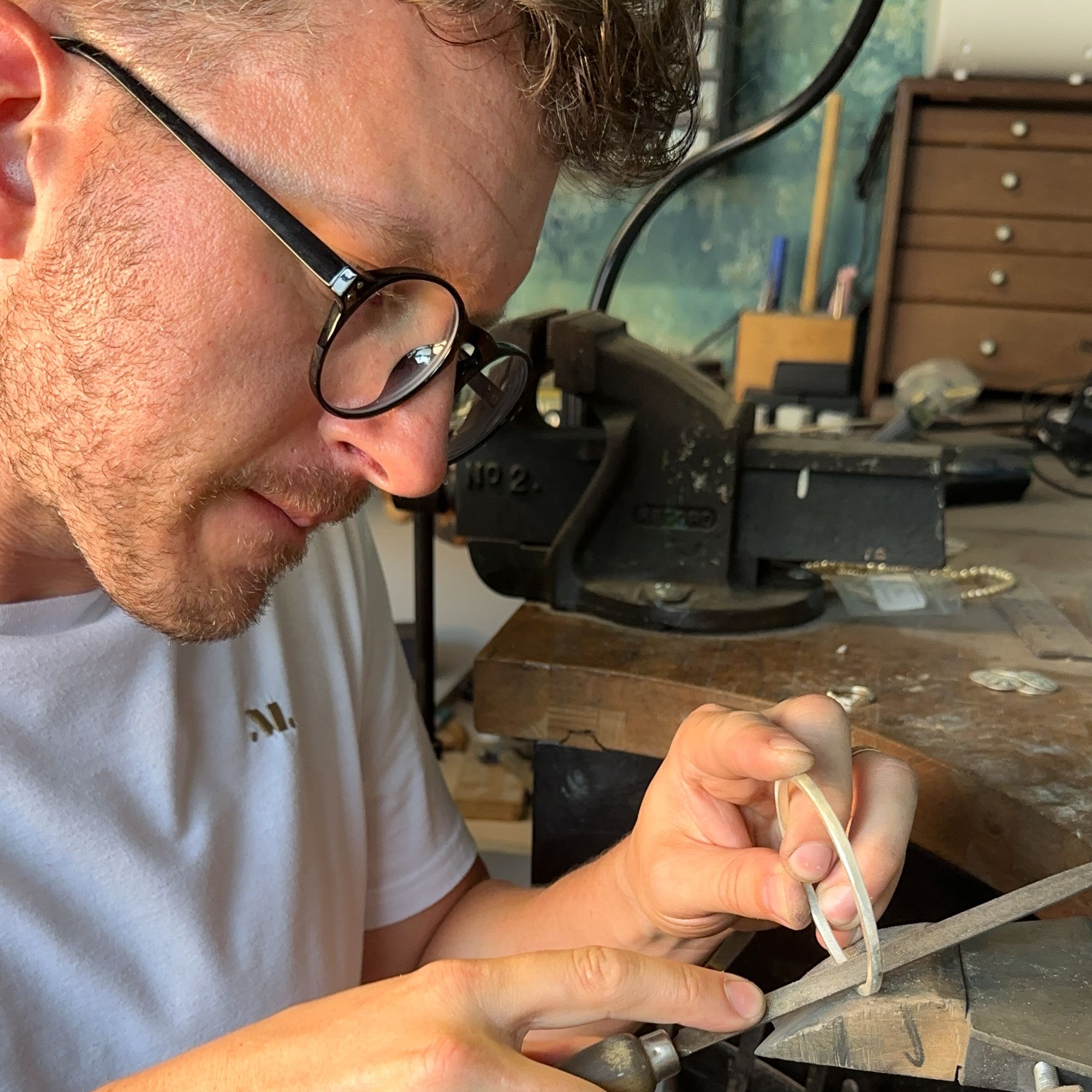 Tom McDanielson at the jeweller’s bench