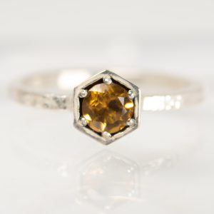 Handmade silver Strykke ring featuring a CITRINE gemstone in a minimalist silver setting, photographed on a white background