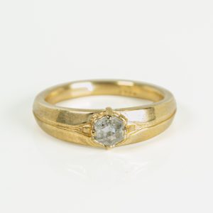 9ct yellow gold Lineage engagement ring featuring a 0.50ct rose cut diamond and sculpted shoulders